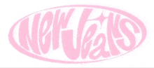 a pink logo for new jeans on a white background