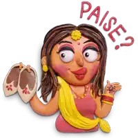 a cartoon drawing of a woman holding a pair of shoes and the word paise written around her