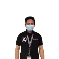 a man wearing a face mask and a black shirt that says yaoiuaj