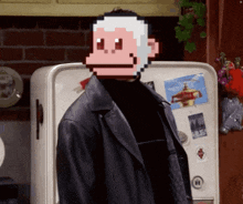 a pixel art of a man with a monkey face on his face