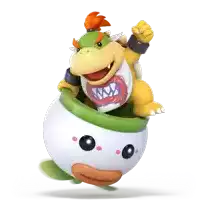 a cartoon character named bowser is sitting inside a green and white bowl