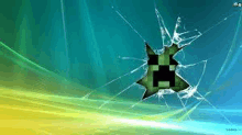 a creeper is coming out of a broken screen .