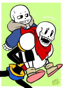 a drawing of two skeletons with the name apex knight on the bottom