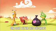 a cartoon scene with the words on doit jeter les dechets at the top