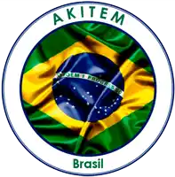 a logo for akitem brasil with a waving brazilian flag