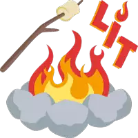 a cartoon illustration of a campfire with lit letters coming out of the flames