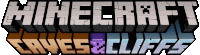 a logo for minecraft caves and cliffs with a purple border