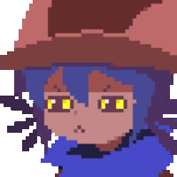 a pixel art drawing of a girl with blue hair and yellow eyes