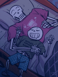 a drawing of two skeletons one wearing a shirt that says world 's okayest brother