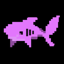 a pixel art of a purple shark with a green eye