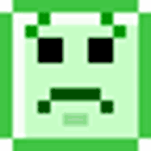 a pixel art drawing of a sad face on a green background