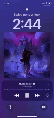 an at & t phone screen shows a song called hurts 2 exist by lil revive