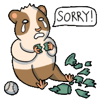 a cartoon of a guinea pig with a speech bubble saying sorry