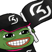 a cartoon of a frog wearing a black hat with the letter g on it