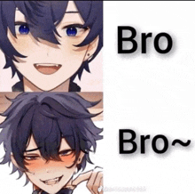 a picture of a boy with blue eyes and the words bro bro