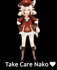 a pixel art of a girl with the words " take care mako " below her