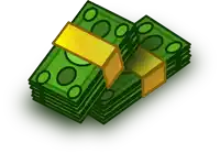 two stacks of green bills with a gold ribbon