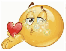 a cartoon smiley face is blowing a kiss while holding a heart