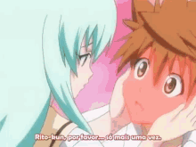 a girl is touching a boy 's face and says rito-kun por favor ... so mais uma vez