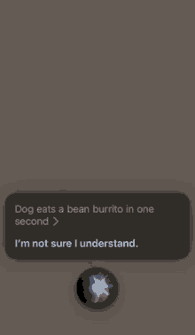 a screenshot of a siri app that says dog eats a bean burrito in one second