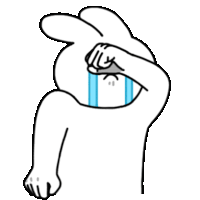 a cartoon rabbit is crying and covering his face with his hand .