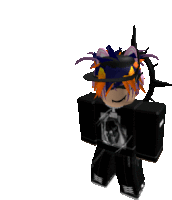 a roblox character with spikes on his head and a black hat