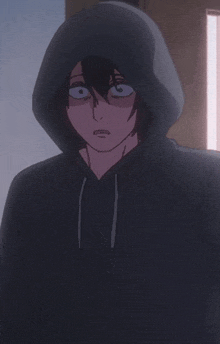 a cartoon character wearing a black hoodie with a hood