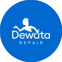 a blue circle with a white dewata repair logo on it