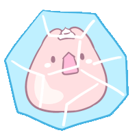 a cartoon drawing of a pig in a blue cube