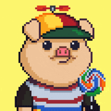 a pixel art of a pig with a lollipop