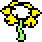 a pixel art drawing of a flower with yellow petals and a green stem on a white background .