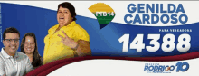 a billboard for genilda cardoso shows a woman and two men