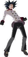 a pixel art drawing of a man with black hair and a white jacket