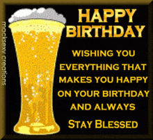 a happy birthday greeting card with a glass of beer