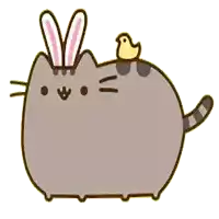 a cartoon cat with bunny ears and a small bird on its back