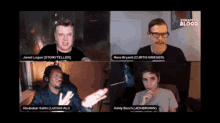 four people are on a video call with the words stream of blood in the upper right corner