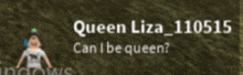 queen liza 110515 can i be queen ? written on a green background