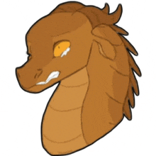 a drawing of a brown dragon 's head with a yellow eye