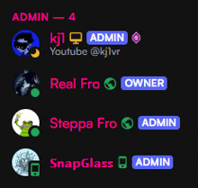 a screenshot of a discord server with the name admin on the top left