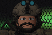 a cartoon soldier with a beard wearing a helmet