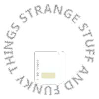 a logo for things strange stuff and funky with a ruler in the center