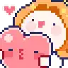 a pixel art of a cat holding a pink heart