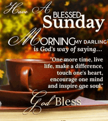 a blessed sunday greeting card with a cup of coffee