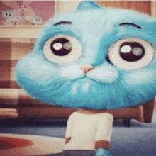 gumball from the amazing world of gumball is a blue cat with big eyes