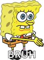 a cartoon of spongebob says bruh in white letters on a white background