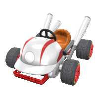 a white and red go kart with the word mariokart on the side