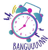 a colorful alarm clock with the words banguuunn written below it