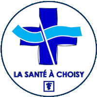 a logo for la sante a choisy shows a cross and a caduceus