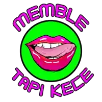 a cartoon of a woman 's mouth with her tongue sticking out and the words memble tapi kece around it