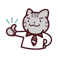 a cartoon cat wearing a shirt and tie gives a thumbs up